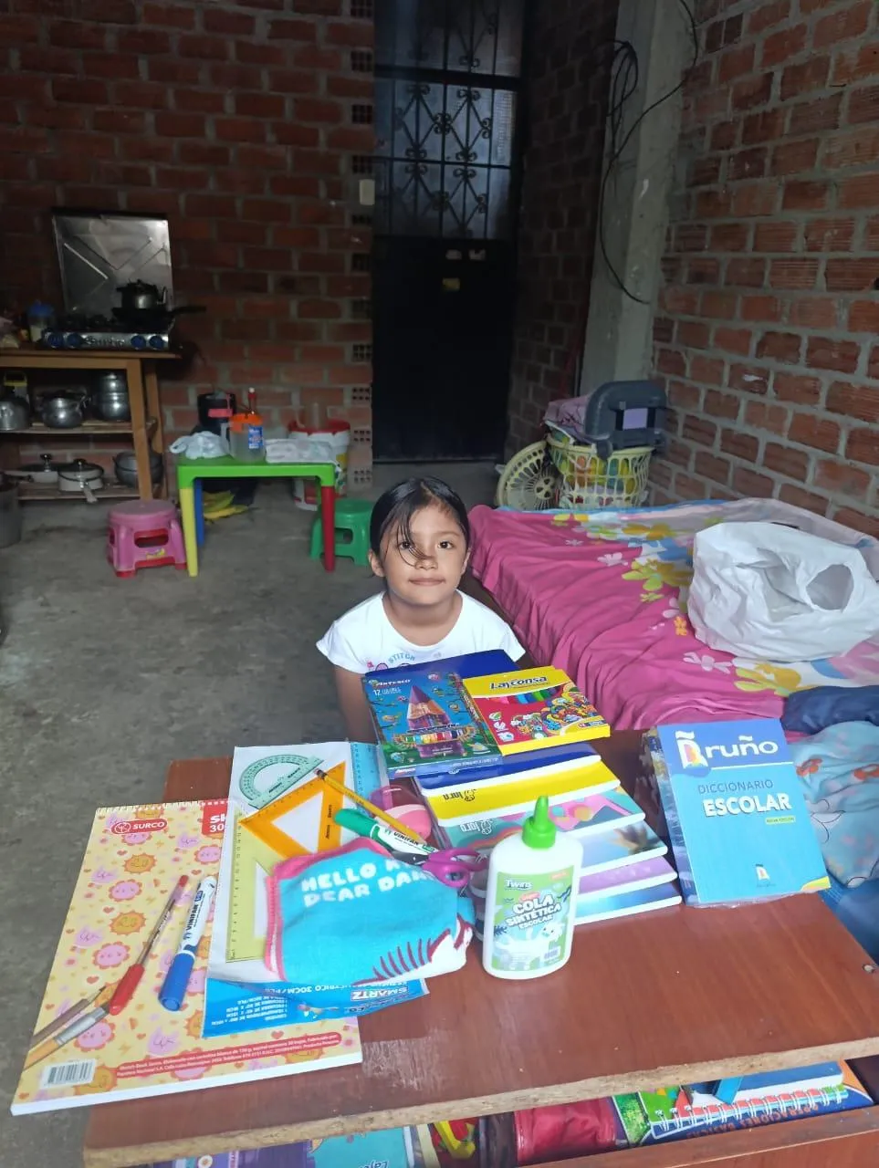 Kind met woordenboek en schriften